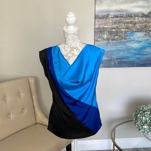 New York & Company Blouse, color block in Black,  Turquoise and Royal Blue.
